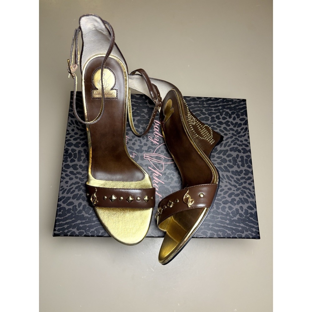 Y2K Vintage Baby Phat Gold Studded Cat Logo Platform Heel Wedge - Picture 2 of 6